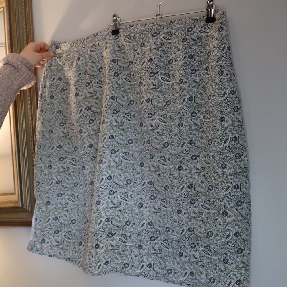 Merona Silk Paisley Skirt Womens 22W Blue Purple Lined Knee Length A-Line Slit
